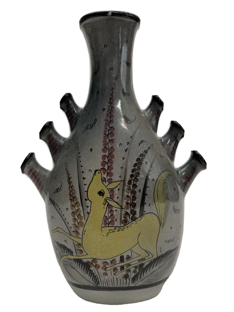 Vintage Mexican Vase Painted Talavera Pottery 6 Spouts