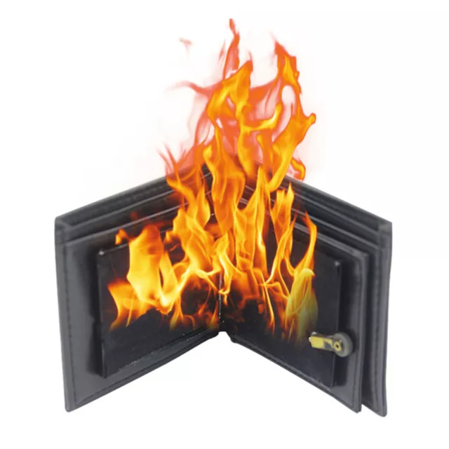 Trick Flame Fire Wallet Magician Stage Street Show Faux Leather Purse Prop