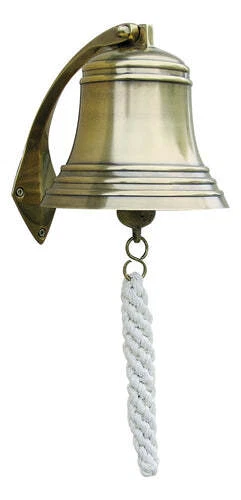 Schiffsglocke, Messing antik, mit Halter & Bändsel, ca. 1,5kg schwer, Ø: 15cm