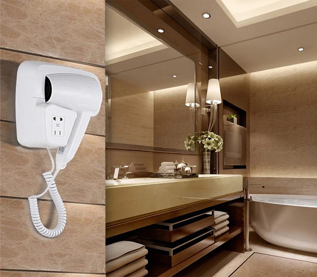 AntDau71® 3 Pezzi Asciugacapelli Da Parete 1300W Per Hotel, B&B, Palestra – Phon Professionale Con Supporto Da Muro, Sicurezza IP21, Presa Rasoi Integrata, Bianco - CW512-3 - Foto 8