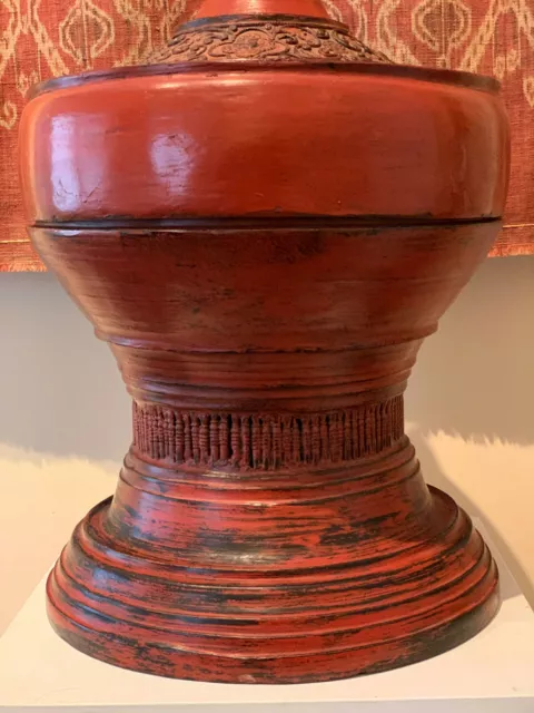 Antique lacquer Offering Elm Bowl Southeast Asia 4