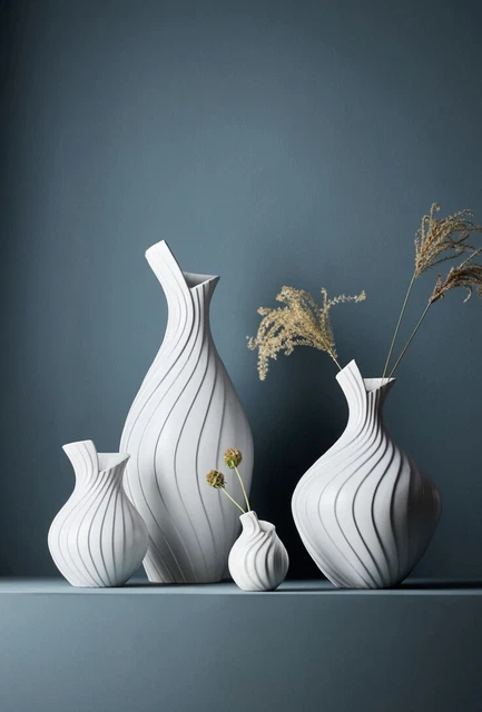 New Next XL White Ceramic Pleat Floor Standing Vase Tall Abstract Home Decor £99