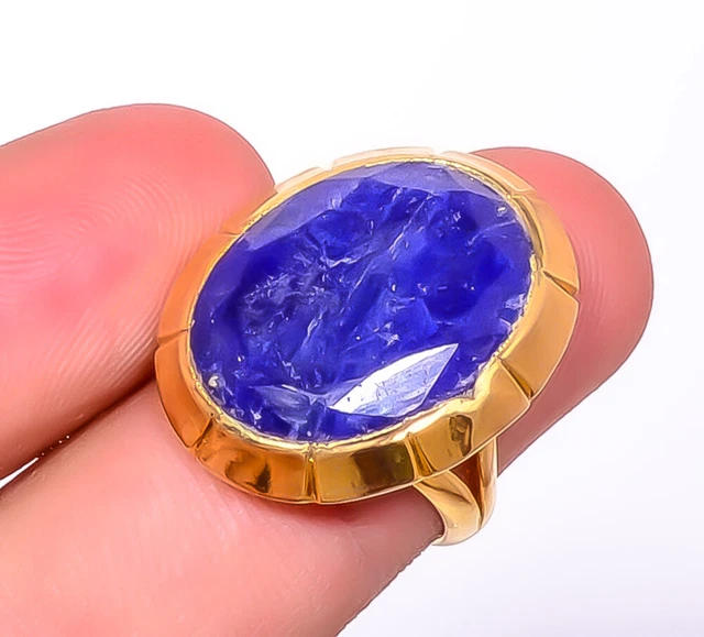 Blue Sapphire (Simulated) Silver 18k Yellow Gold Plated Ring s.7 R7623-29