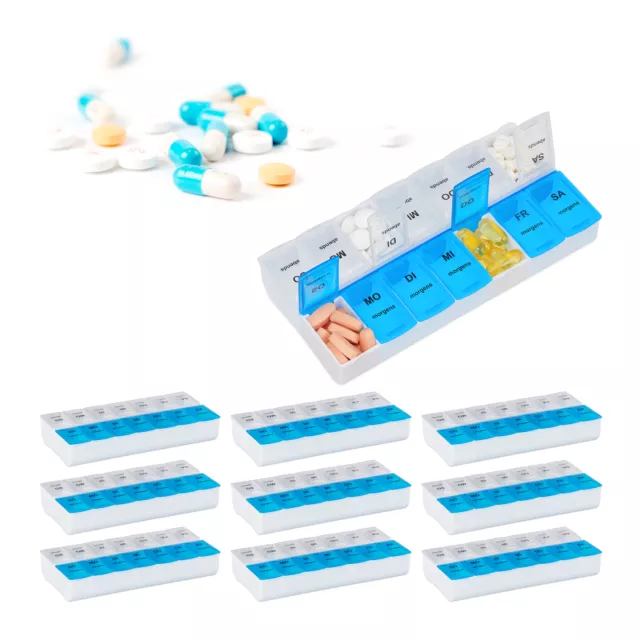 10x Tablettenbox im Set Aufbewahrung für Tabletten und Pillen Pillendose 7 Tage
