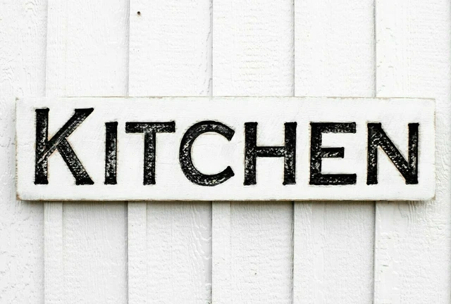 Kitchen Sign - Carved in a Solid Wood Board Rustic Distressed Farmhouse