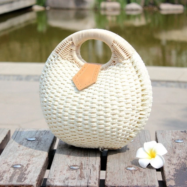 Handmade Wicker Woven Purse Handbag Straw Purses Women Handle 10