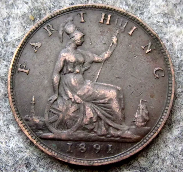 Great Britain Queen Victoria 1891 Farthing, Bronze