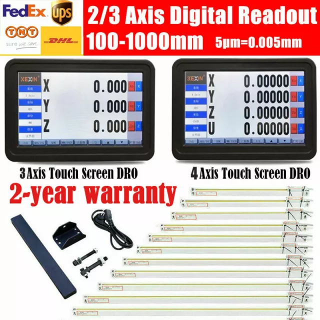 LCD Touch DRO 2/3Axis Digital Readout Linear Glass Scale 5µm Lathe Mill Machine