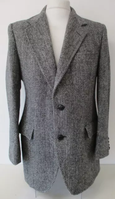 HARRIS TWEED Jacket, Blazer, Kuppenheimer, Black Herringbone, 38" Chest - R760