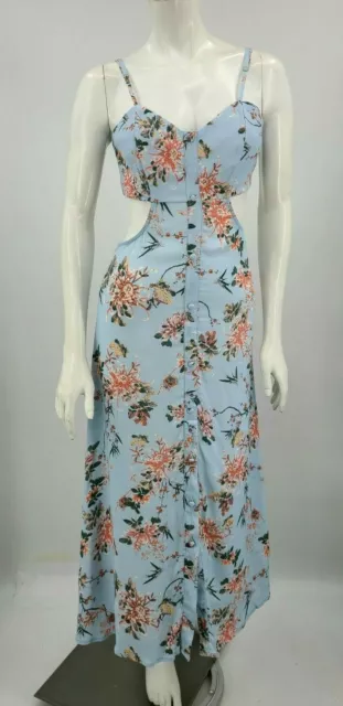 New Flynn Skye Mallory Maxi Dress Womens M Blue My Mind Floral Cutout Waist