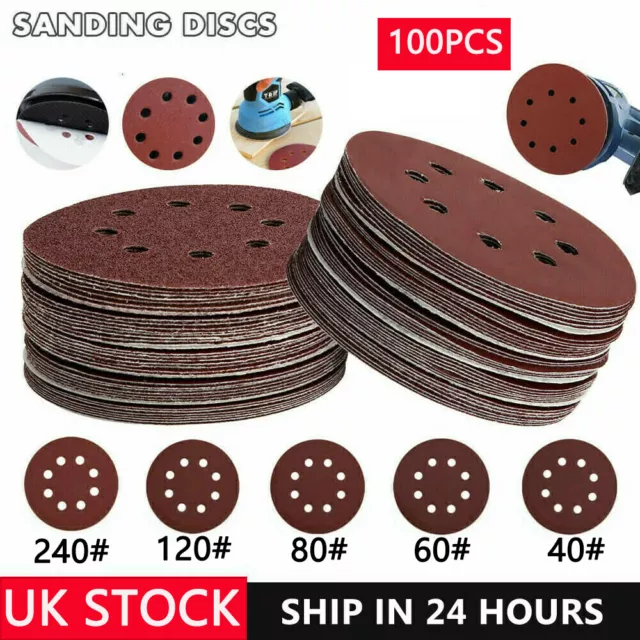 100PCS 125mm Sanding Discs 40 60 80 120 240 Grit Orbital Sander Pads Sandpaper