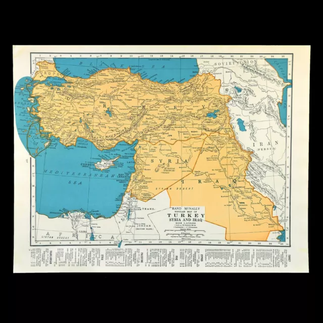 Vintage TURKEY Map Armenia Iraq Syria 1930s Baghdad Palestine Cyprus Istanbul