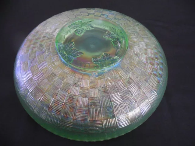 Northwood Ice Green Grape and Cable Large ICS 10 1/2" Carnival Glass Bowl 2