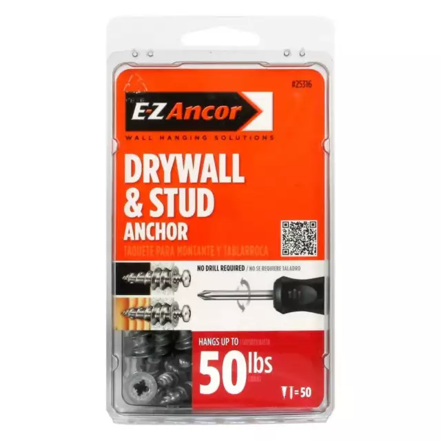 E-Z ANCOR 25316 Stud Solver 1-1/4-in Zinc-Plated Phillips Drywall Anchors 50-pk