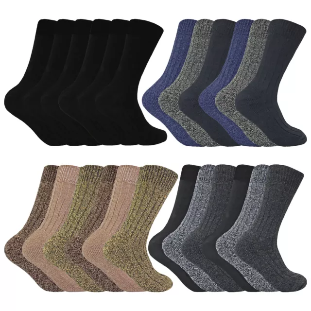 Sock Snob - Mens 6 Pack Thick Warm Wool Thermal Winter Padded Hiking Boot Socks