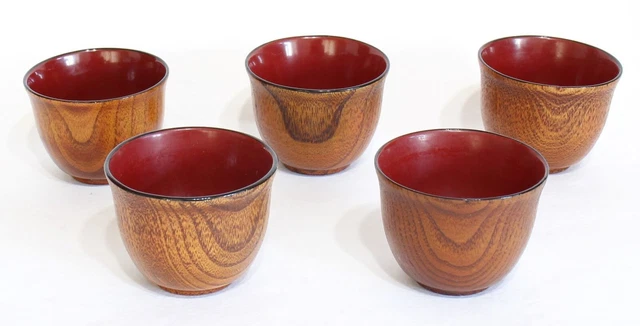 Japanese Sake Cup Wood Lacquer H4.7cm 1.85" Vintage 5 pieces