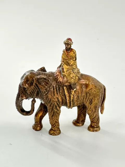 Small Antique Austrian Vienna Cold Painted Bronze Elephant Arab Orientalist