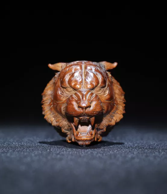 Boxwood fine carving tiger head solid wood carving is lifelike