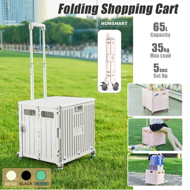 65L Folding Shopping Cart Grocery Foldable Basket Trolley Storage with Cover AU