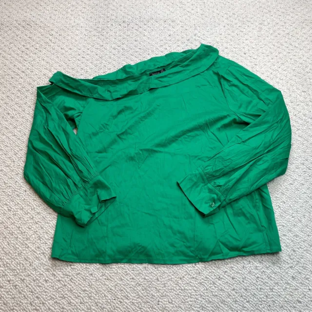 Boohoo Blouse Shirt Womens Plus 20 Green Poplin Off Shoulder Cotton Top New NWT
