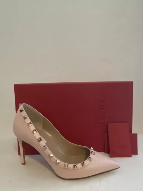 NIB VALENTINO Rockstud Pointy Toe Pump 85mm Heel Shoe Pink Leather EUR 37 US 6.5