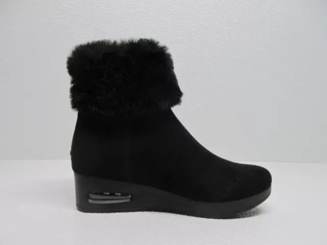 DKNY Abri Black Fabric Faux Fur Trim Zip Wedge Bootie Women's size 6.5M 2