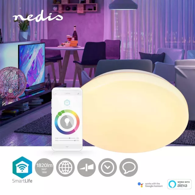 Plafoniera Lampada Da Soffitto A Led Rgb Smart Wifi Alexa Google 18W Dimmerabile