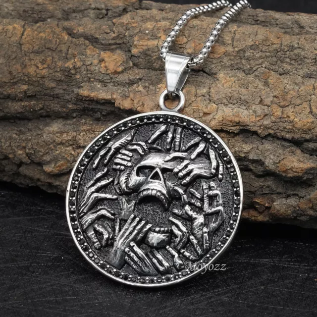 Collana Ciondolo Teschio Biker Da Uomo Acciaio Inox Catena Argento Regalo