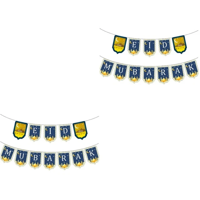 2 piezas Estandarte Islam Bunting Menos Bandera Bairam EID Bandera Bunting
