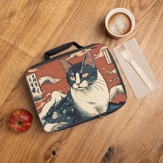 Funny Cat japanese aesthetic lunch bag, Oriental Cat Ukiyo-e style Picnic tote