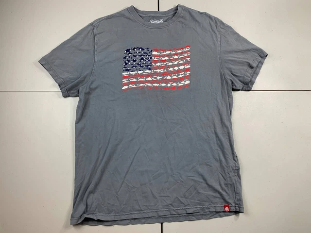 Coleman Outdoor Grey Short Sleeve T-Shirt Fish American Flag Graphic Size L