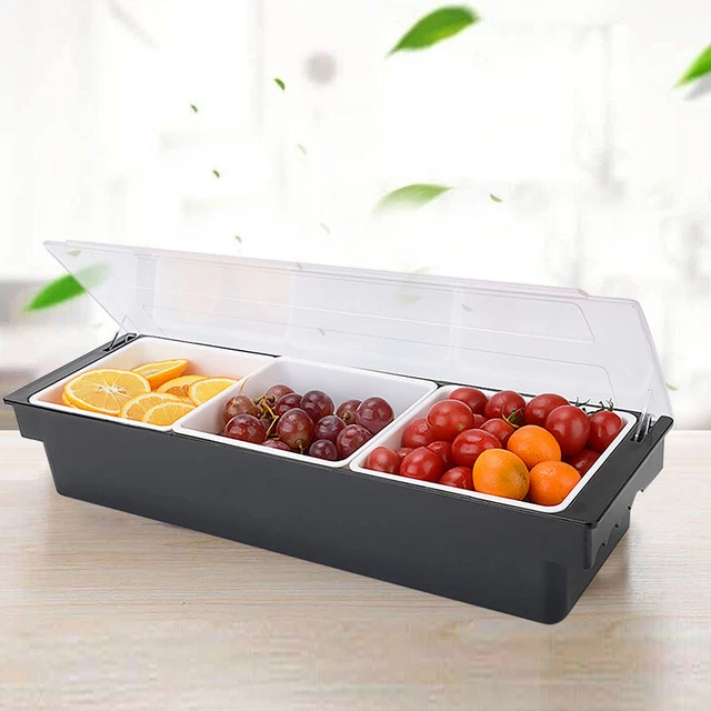 3 Tray Condiment Dispenser Compartment, condiments Server Fruit Caddy Food Box