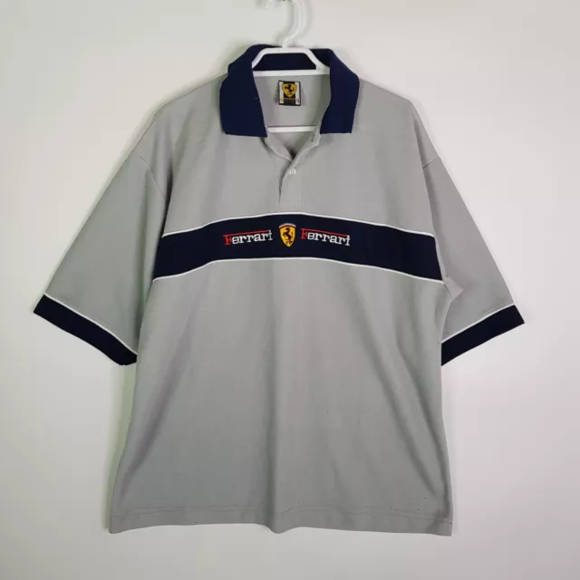 Vintage Official Ferrari Casual Polo Shirt Men’s Size L Grey Navy Front Logo Vintage Official Ferrari Casual Polo Shirt Men’s Size L Grey Navy Front Logo