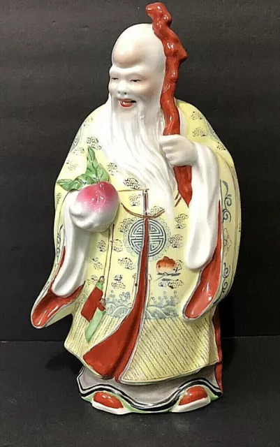 VTG/Antique Asian Oriental Mudmen Lohan Wise Old Man 12"in ceramic porcelain art