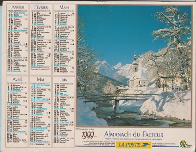 CALENDRIER ALMANACH PTT 1990 oberthur dep 75 78 91 92 93 94 95 region parisienne 