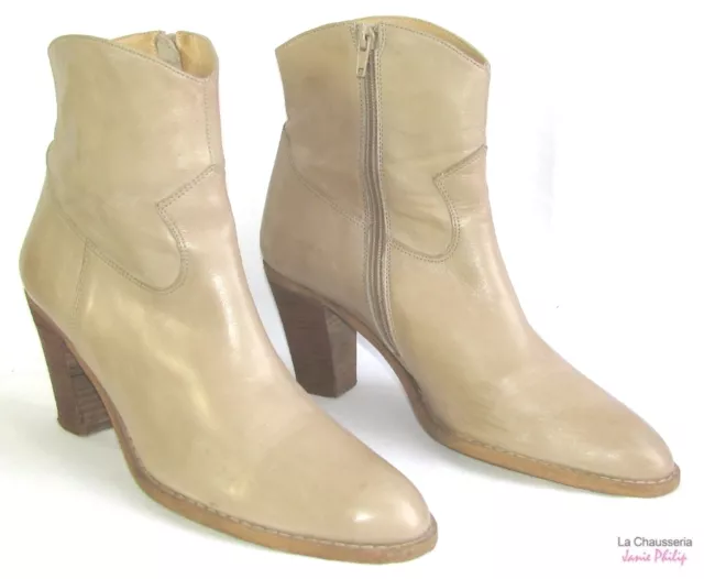 Janie Philip - Bottines Boots Talons 8 Cm Cuir Marron Clair 40 - Excellent Etat