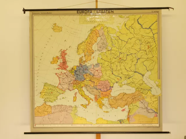 Europe Politique États Rfa Rda Autriche Pologne 1960 Schulwandkarte 196x181cm