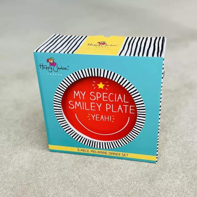 Juego de cena de melamina de 3 piezas Happy Jackson • bebé/niño pequeño • NUEVO Y EN CAJA