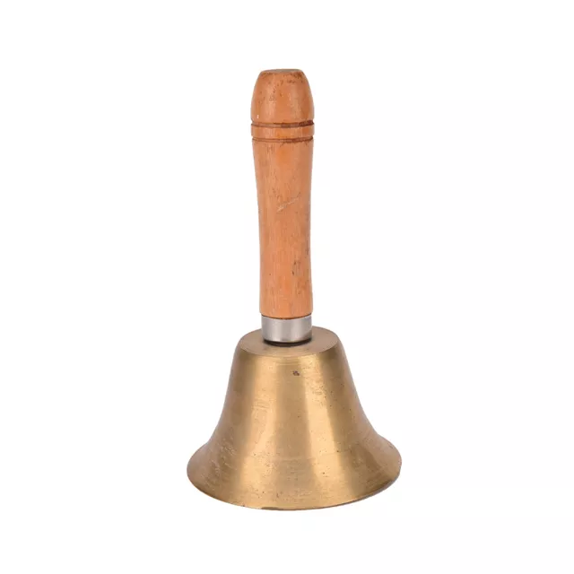 Solid Brass Wooden Handle School Reception Dinner Wood Shop Hotel Hand Bell S*ug 2