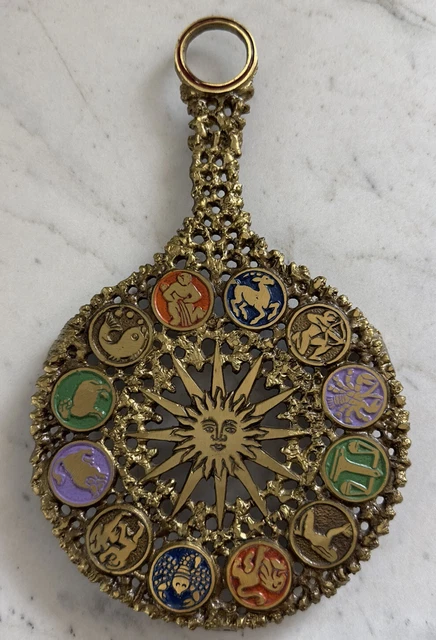 Vintage Brass Trivet Enamel Zodiac Celestial Visit Oppenheim - Made in Israel. Vintage Brass Trivet Enamel Zodiac Celestial Visit Oppenheim - Made in Israel.