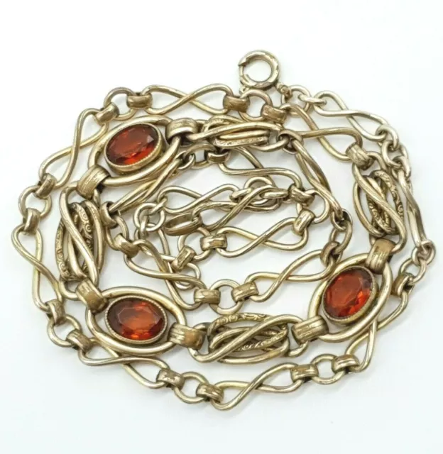 Jugendstil Gold Double Kette mit Citrin Farbigem Glasstein -  - (130)