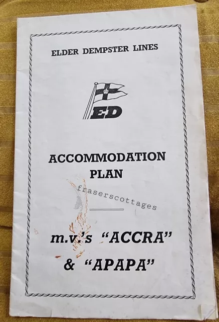 M.V. Accra and Apapa deck plan & interiors brochure Elder Dempster Lines