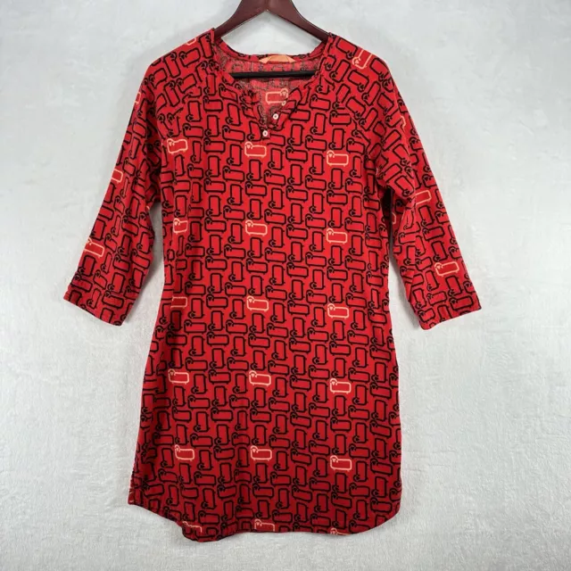 Woolrich Nightgown Womens Medium Red Flannel Sheep Logo Print Shirt Button