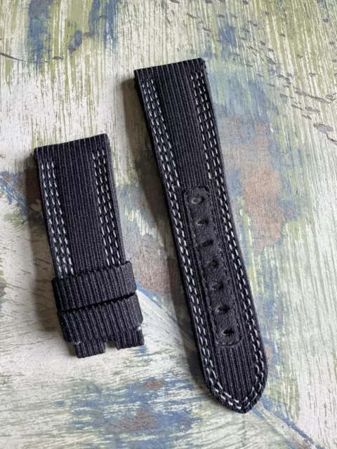 OEM 26mm Panerai PET black w/white stitching for tang buckle w/tubes