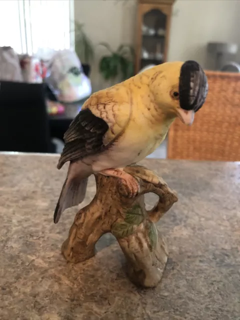 Gold Finch Yellow Bird Siting on Branch Figurine KW395 Hand Painted Lefton China