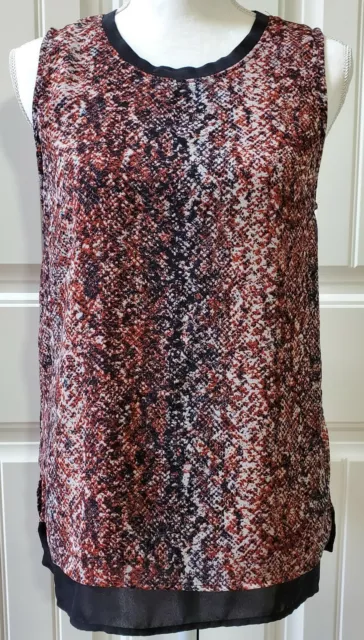 Mossimo Sz M Womens Round Neck Multicolored Sleeveless Chiffon Blouse Split Back