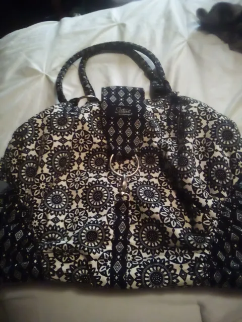 Longaberger  " Sister's " Jillian Black Medallion Fabric Hand Bag Purse  Large