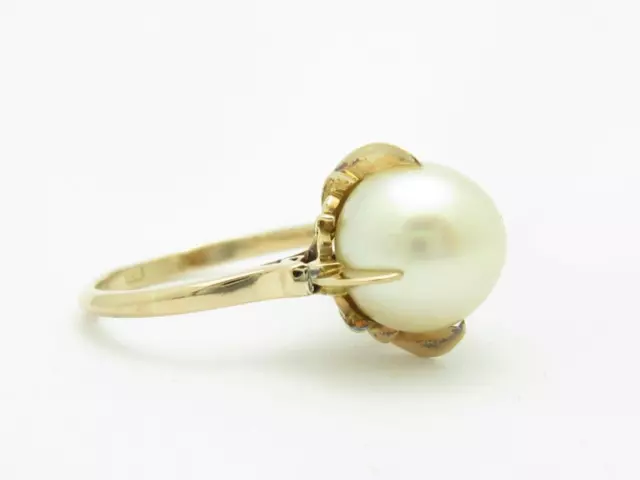 14k Yellow Gold & Pearl Solitaire Design Vintage Estate Band Ring Gift