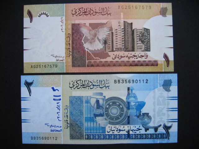 SUDAN  1 + 2 Pounds 2006  (P64a + P65a)  UNC