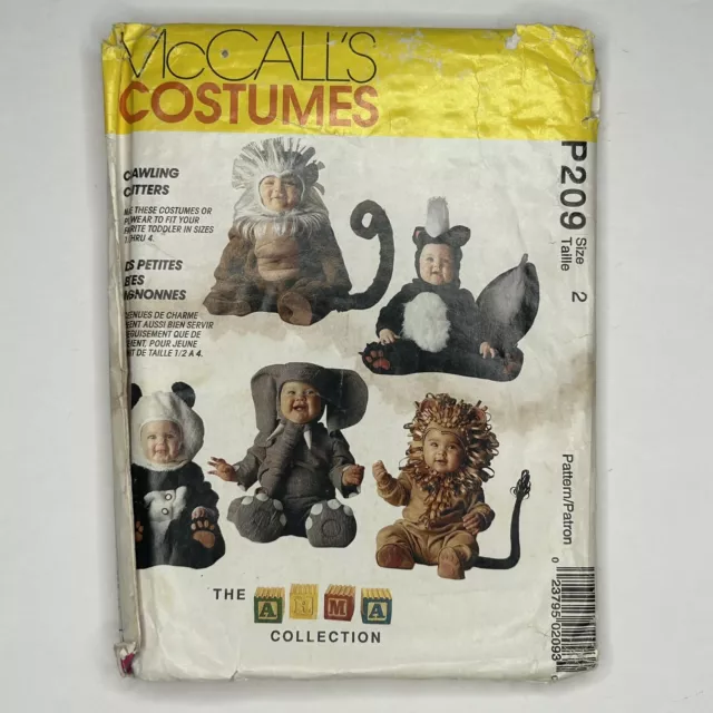 VTG McCall UNCUT Pattern P209 Sz 2 Costume Panda Skunk Lion Monkey Elephant 7169